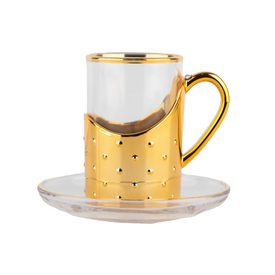 طقم بيالات شاي مارينا ذهبي من سوليتير ، 6 بيالات وصحون