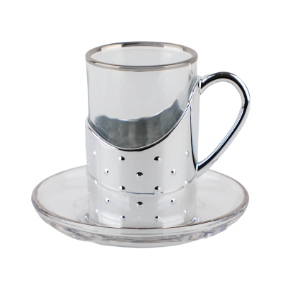 طقم بيالات شاي مارينا فضي من سوليتير ، 6 بيالات وصجون