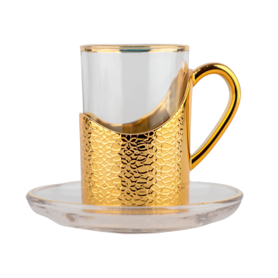 طقم بيالات شاي النجوم ذهبي من سوليتير ، 6 بيالات وصحون