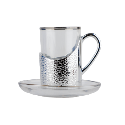 طقم بيالات شاي النجوم فضي من سوليتير ، 6 بيالات وصحون