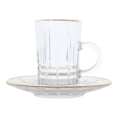 مجموعة من بيالات شاي كريستال بحواف ذهبي من سوليتير ، الحجم كبير عدد القطع 6 بيالات وصحون