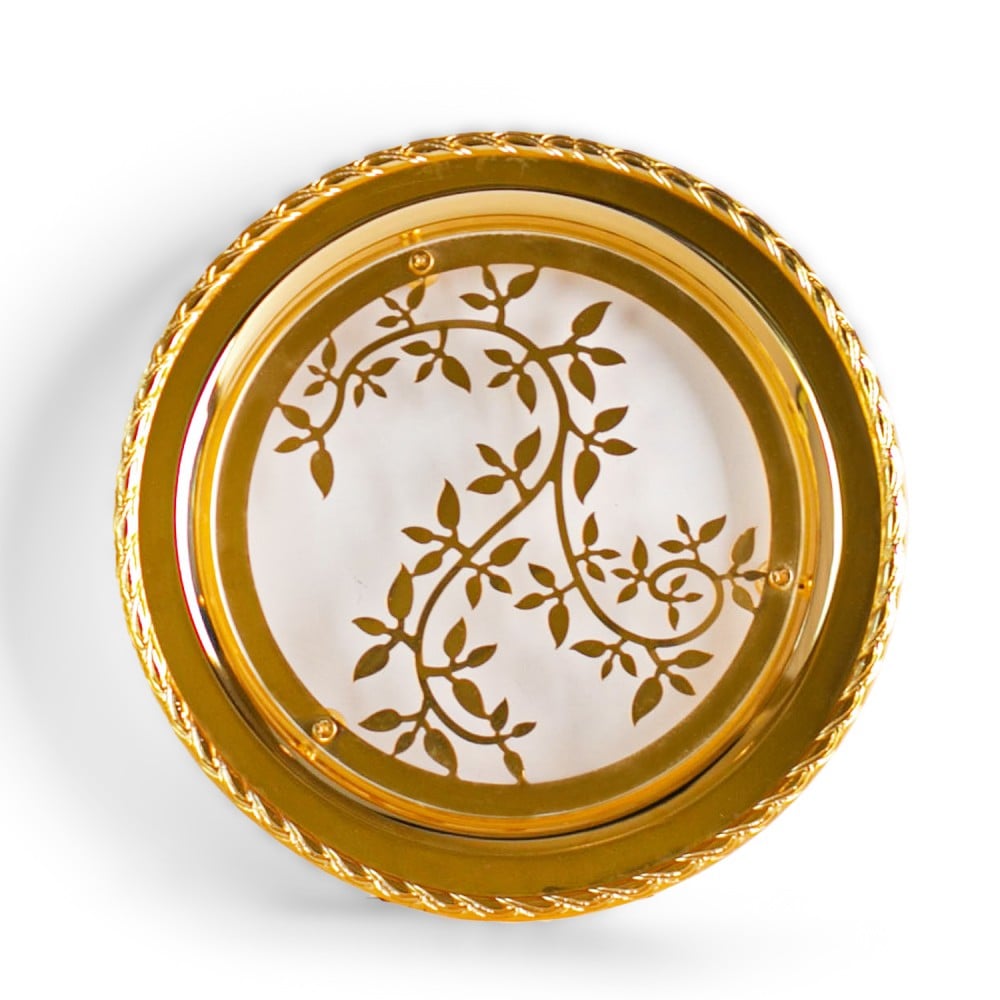 صينية تقديم غصون دائري، لون ذهبي، حجم صغير