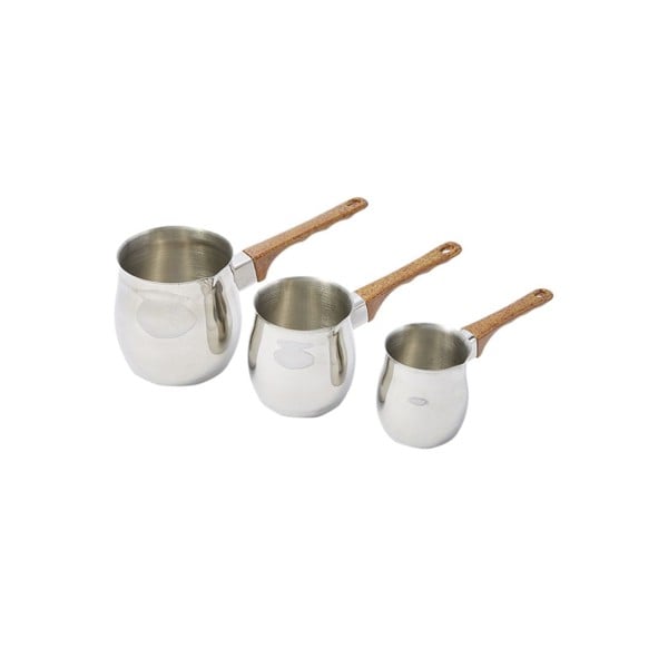 ركوة قهوة ستيل ثقيل 3 قطع، لون فضي