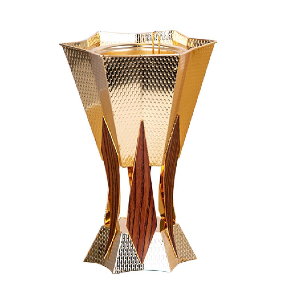 مبخرة العود من سوليتير، لون خشبي وذهبي، حجم صغير الإرتفاع 19 سم القطر 13 سم