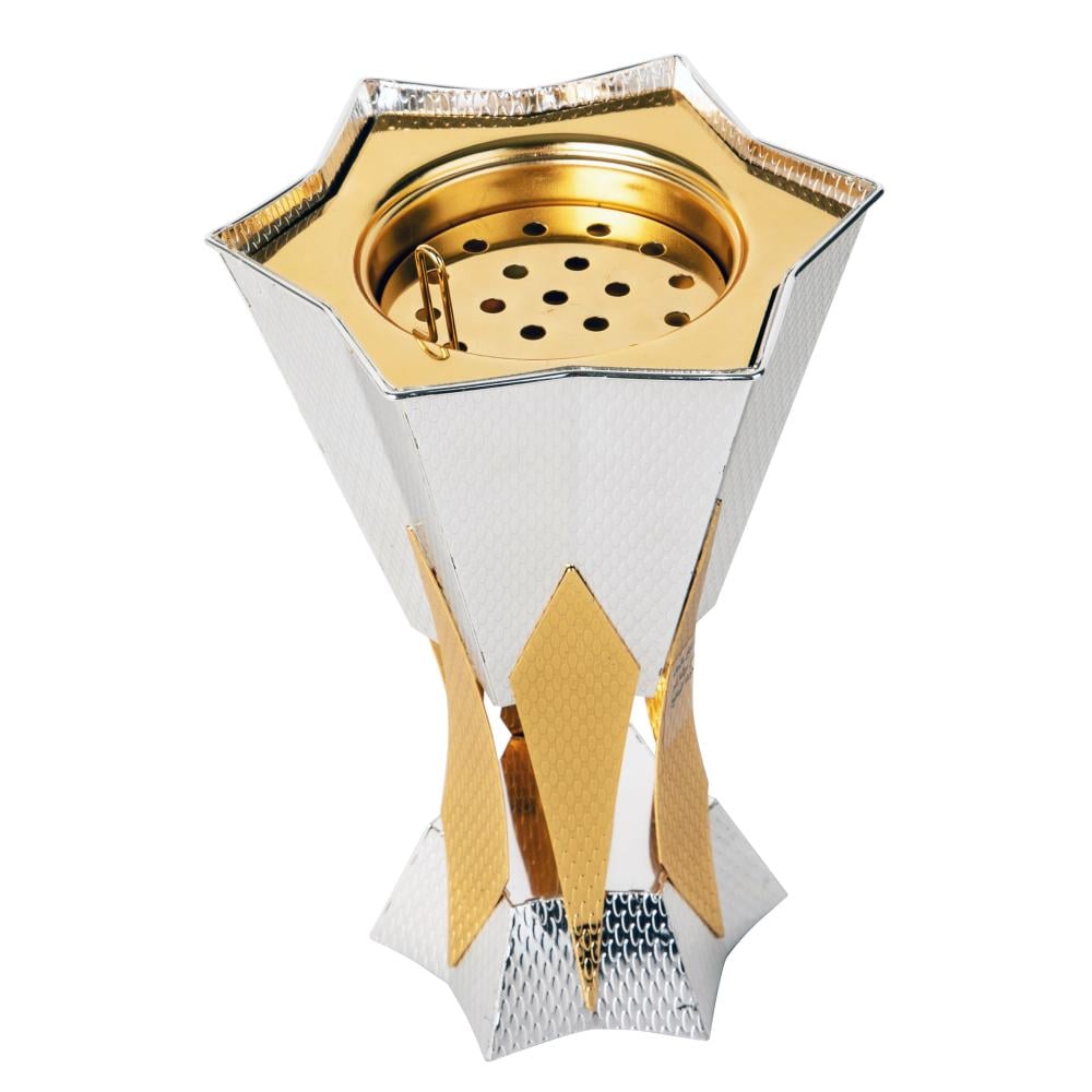 مبخرة العود من سوليتير، لون ذهبي فضي، حجم كبير الإرتفاع 23 سم القطر 16 سم