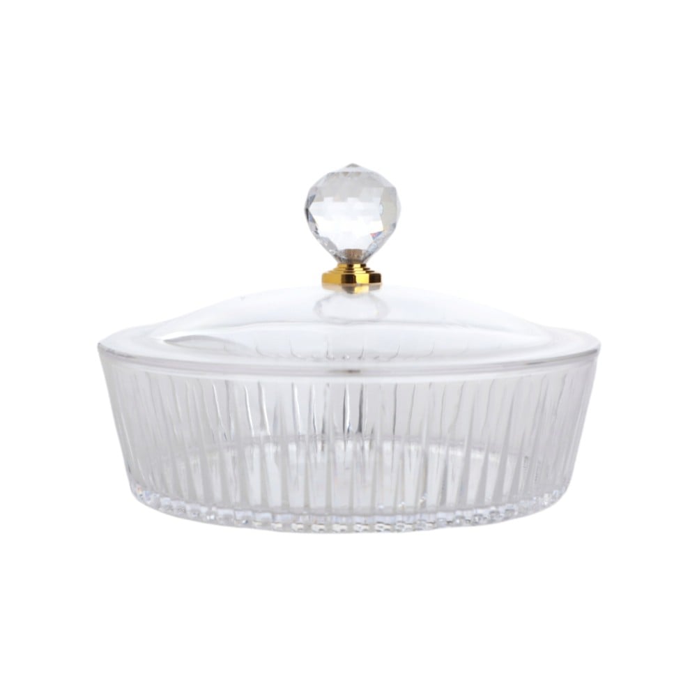 علبة الضيافة الشفافة مدور  أكريليك فاخر, الشكل مدور, القطر 30 سم, الحجم كبير, شفاف ذهبي