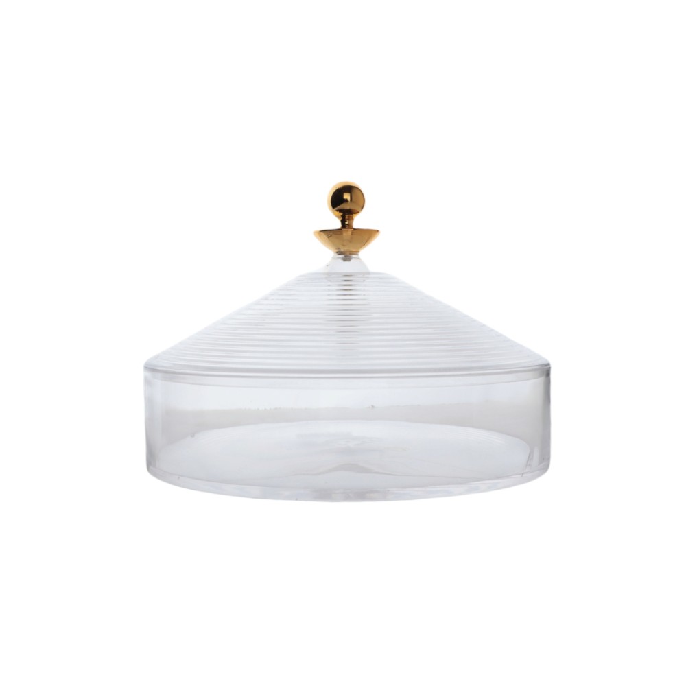 علبة تقديم حلوى شفاف حجم وسط دائري الشكل، القطر 24 سم, العمق 6 سم