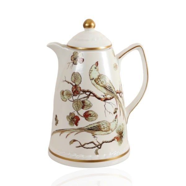 ترمس العصافير بورسلان للشاي والقهوة، سعة 1 لتر