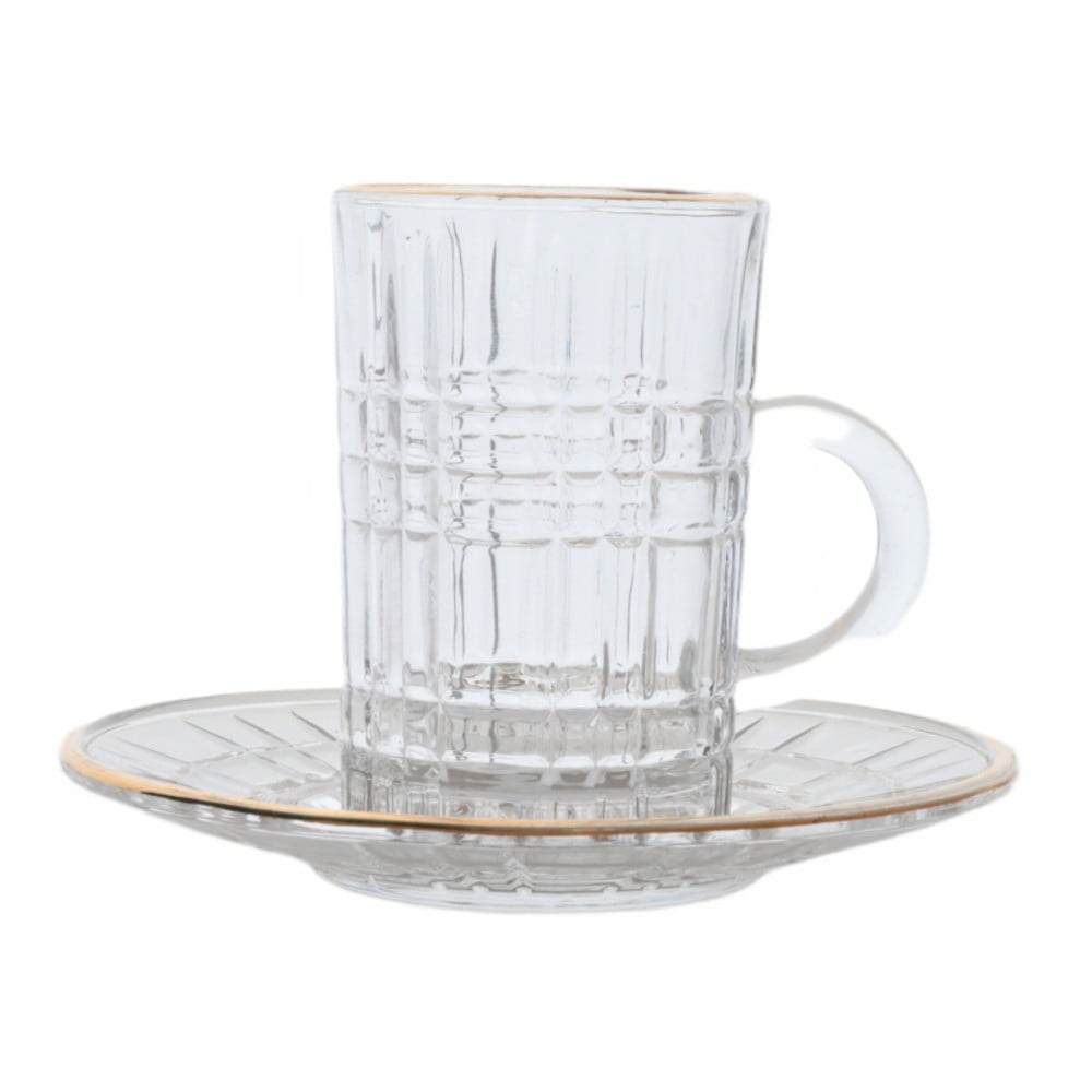 مجموعة بيالات الشاي  كريستال  بحواف ذهبي من  سوليتير ، الحجم كبير عدد القطع 6 بيالات و صحون
