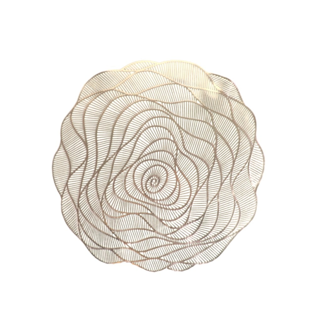 مفرش طاولة بنمط مجوف دائري الشكل بزخارف لون ذهبي مقاس 40 سم