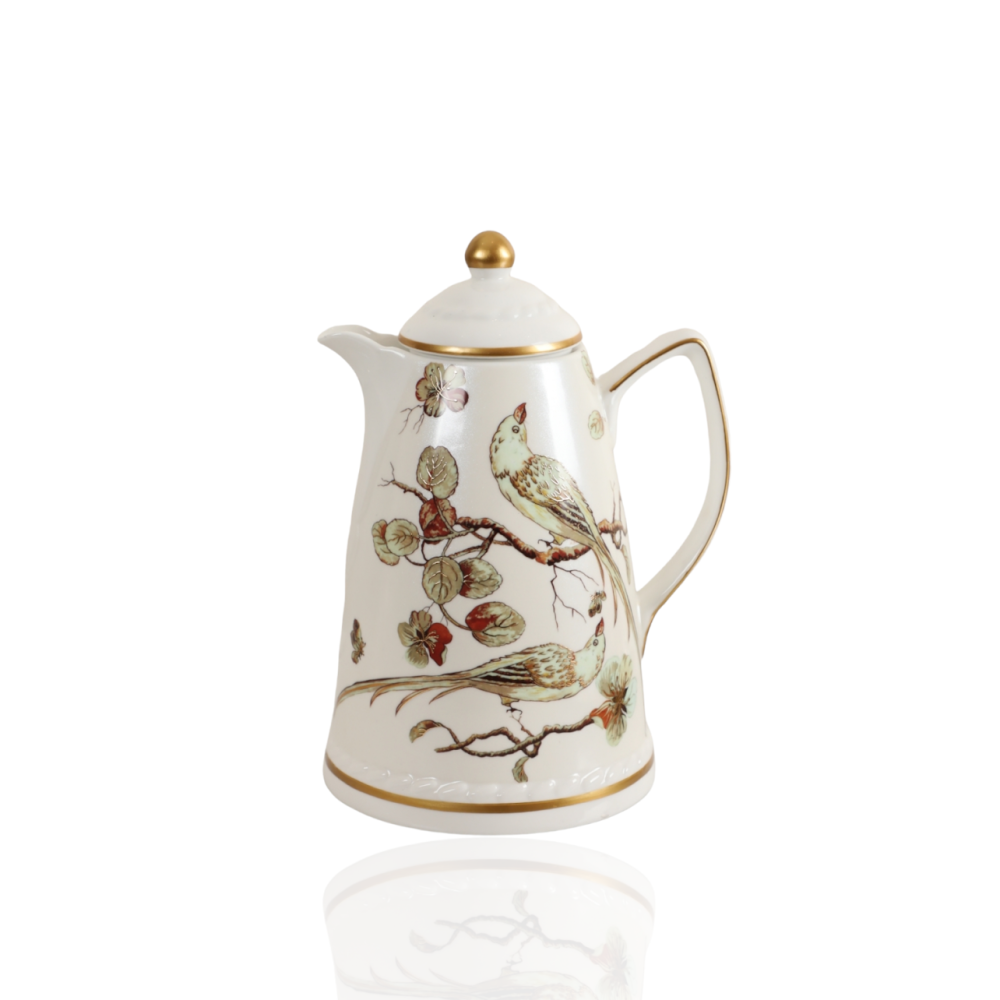 ترمس العصافير بورسلان للشاي والقهوة، سعة 0.75 لتر