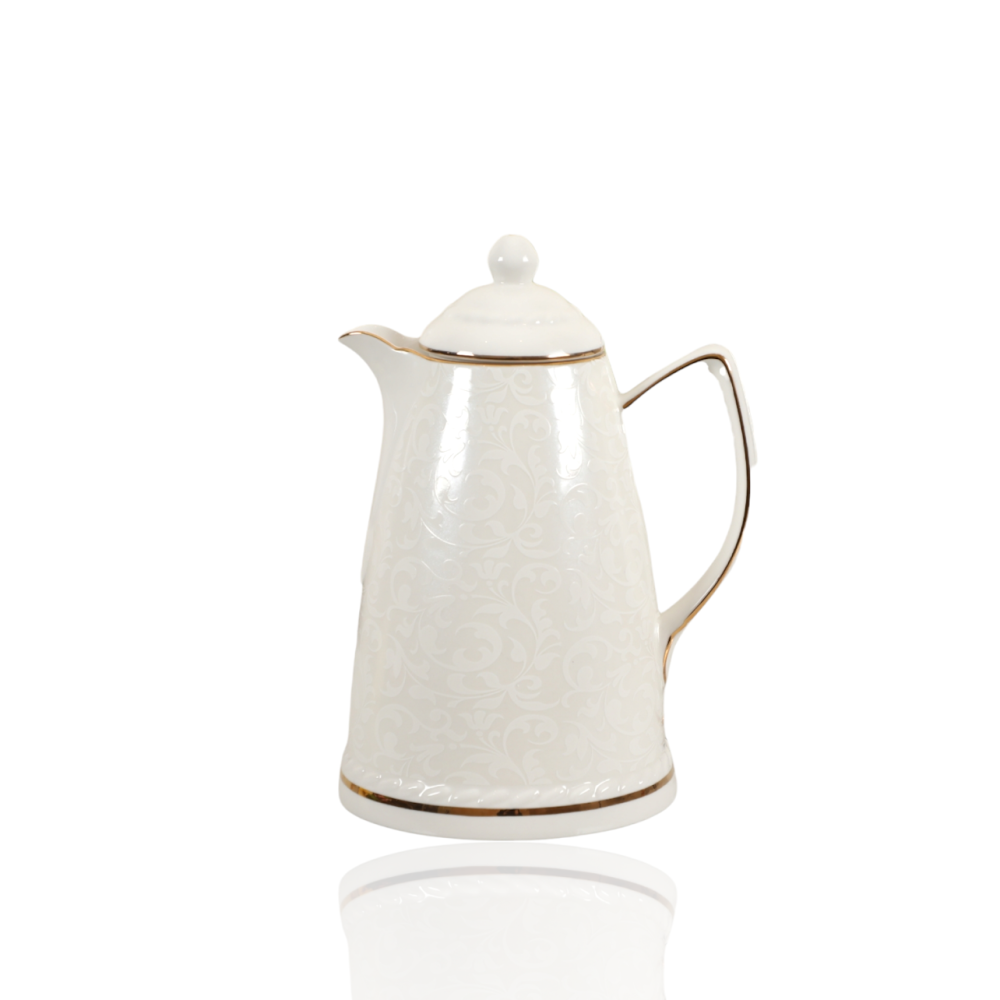ترمس البورسلان زخارف بيضاء، سعة 0.75 لتر