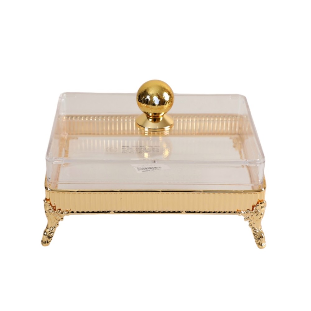 علبة أكريليك بغطاء مستطيل ذهبي شفاف حجم  كبير