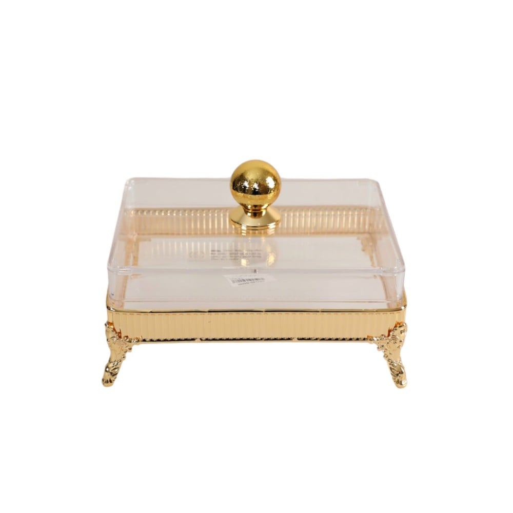 علبة تقديم بغطاء مربع الشكل من سوليتير ، الطول 22 سم العرض 22 سم  لون ذهبي حجم وسط