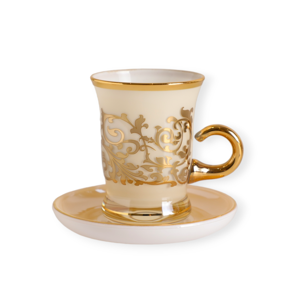 طقم بيالات شاي قصيرة نقوش ذهبية