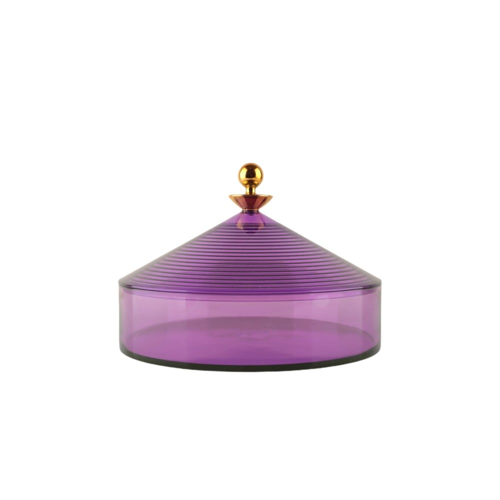 علبة تقديم حلوى بنفسجي , حجم صغير, الشكل دائري , القطر 18 سم , العمق 5 سم