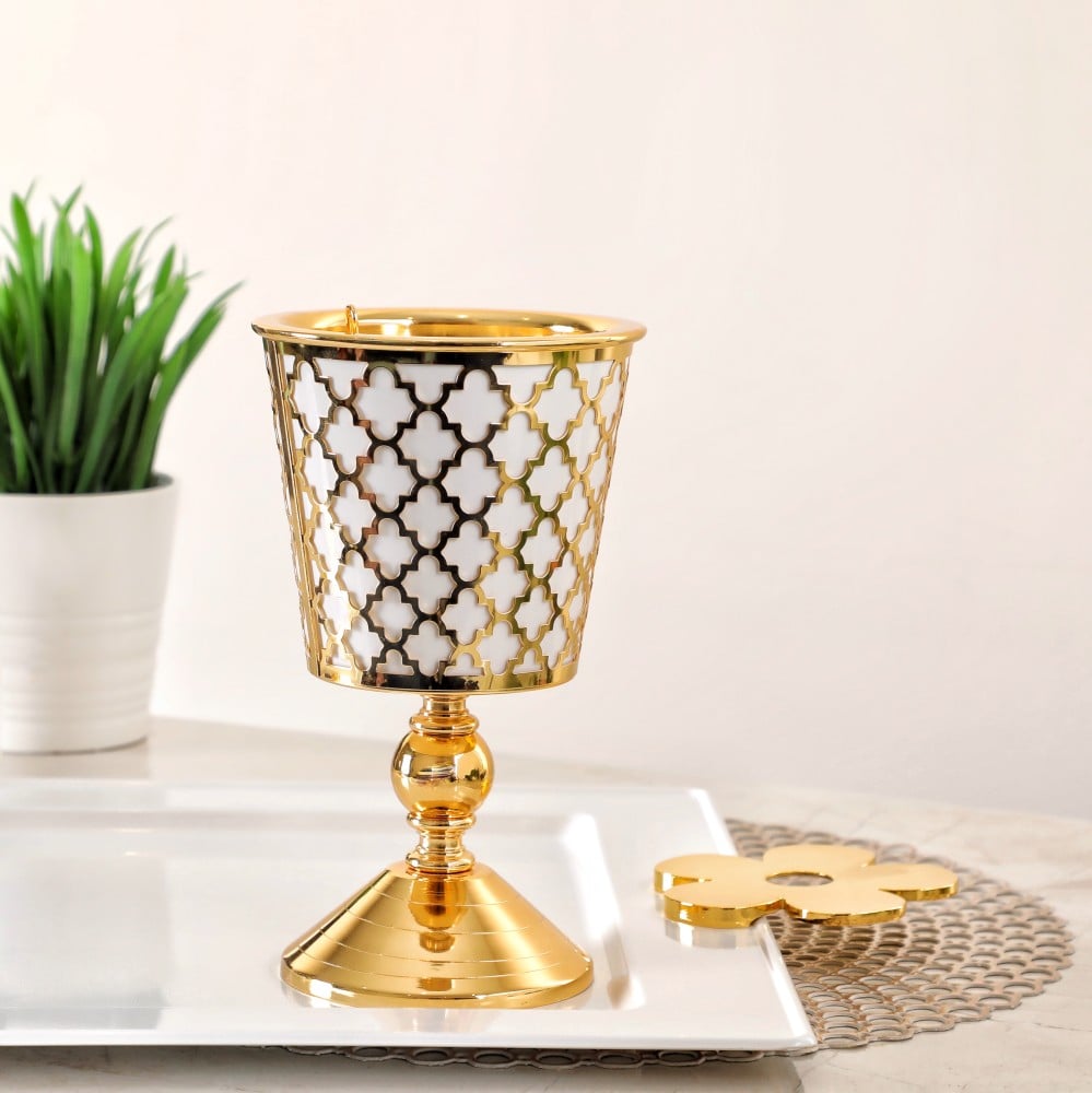 مبخرة صدف من سوليتير، لون ذهبي وأبيض، الإرتفاع 22 سم القطر 13 سم