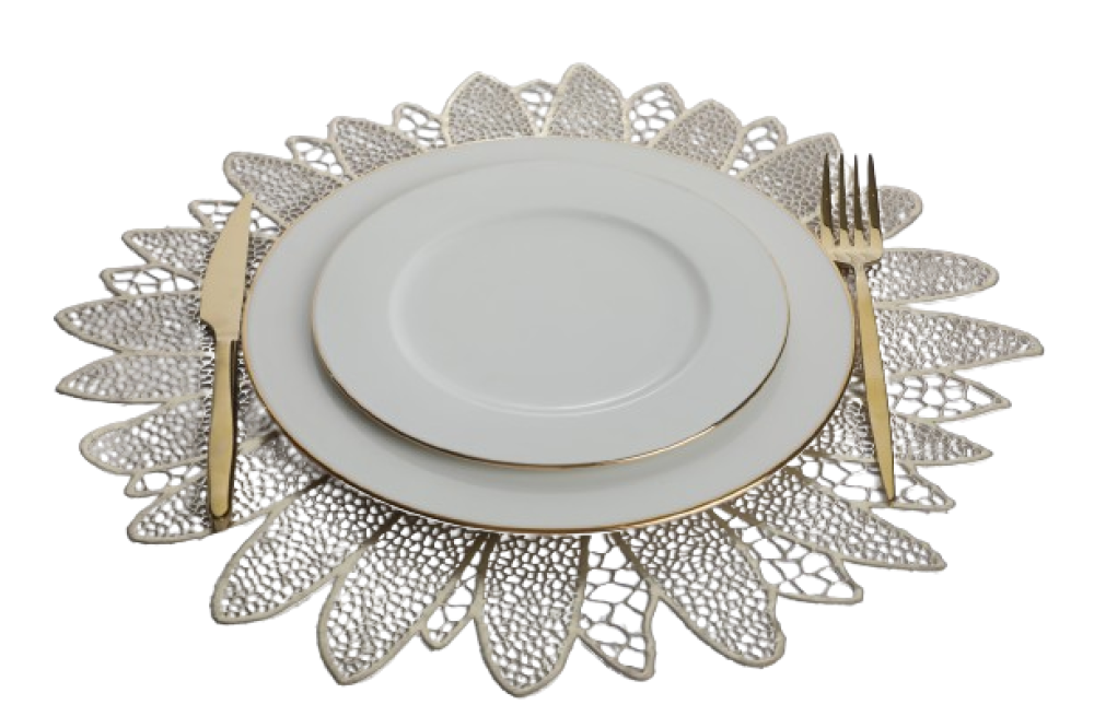 مفرش طاولة بنمط مجوف دائري الشكل لون ذهبي مقاس 40  سم