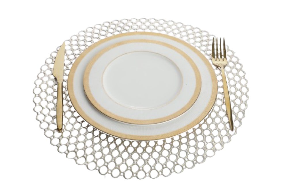 مفرش طاولة بنمط مجوف دائري الشكل لون ذهبي مقاس 37.5 سم