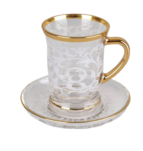 طقم بيالات شاي وصحون فاخرة من سوليتير نقوش بيضاء، حجم كبير عدد القطع 6 بيالات وصحون