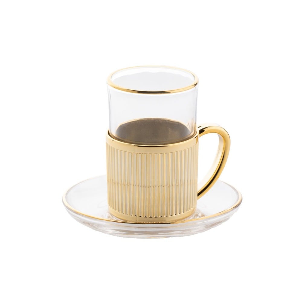 طقم بيالات شاي أساور من سوليتير، لون ذهبي، طقم مكون من 6 قطع