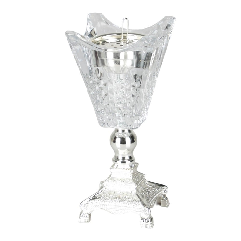 مبخرة كريستال من سوليتير، لون فضي وشفاف، الإرتفاع 25 سم