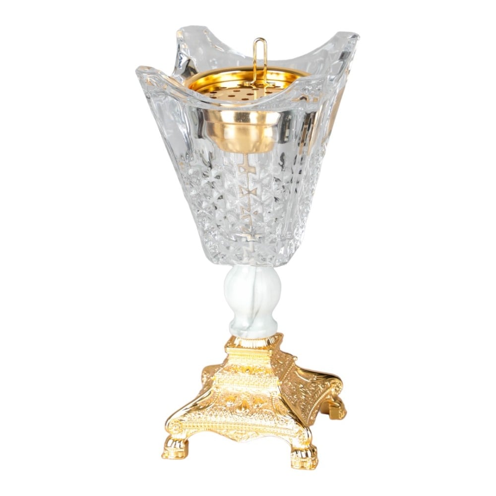 مبخرة كريستال من سوليتير، لون ذهبي و رخامي، الإرتفاع 25 سم