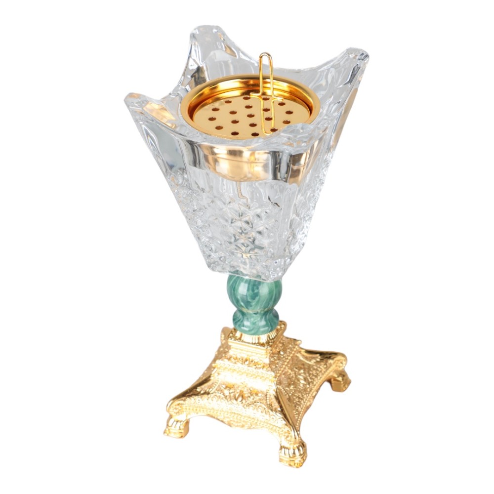 مبخرة كريستال من سوليتير، لون ذهبي و أخضر وشفاف، الإرتفاع 25 سم