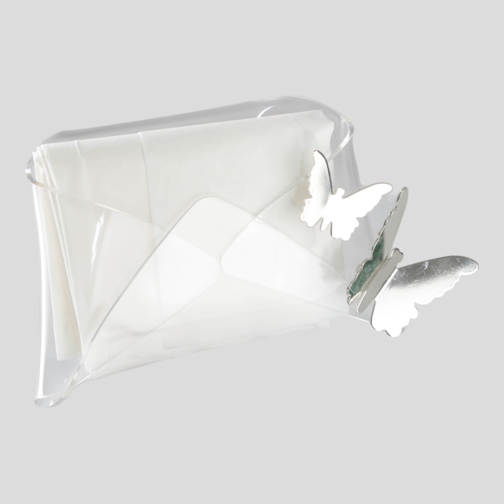 علبة مناديل الفراشة أكريليك من سوليتير، لون فضي, حجم وسط