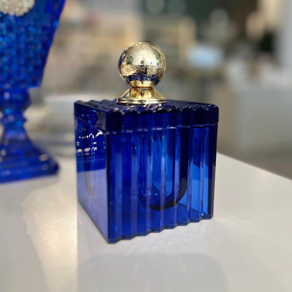 علبة عود أكريليك من سوليتير، لون أزرق وذهبي، حجم وسط