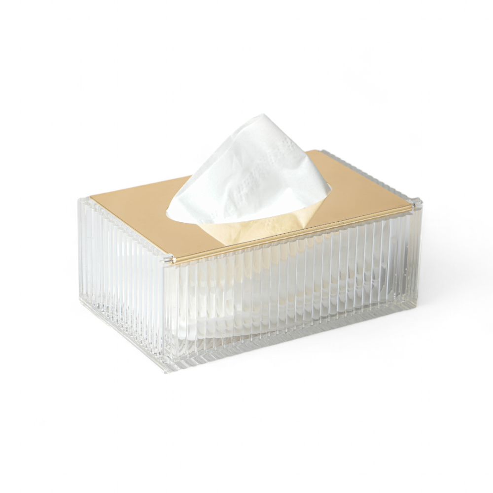 علب مناديل أكريليك من سوليتير، لون ذهبي، الطول 12 سم العرض 8 سم