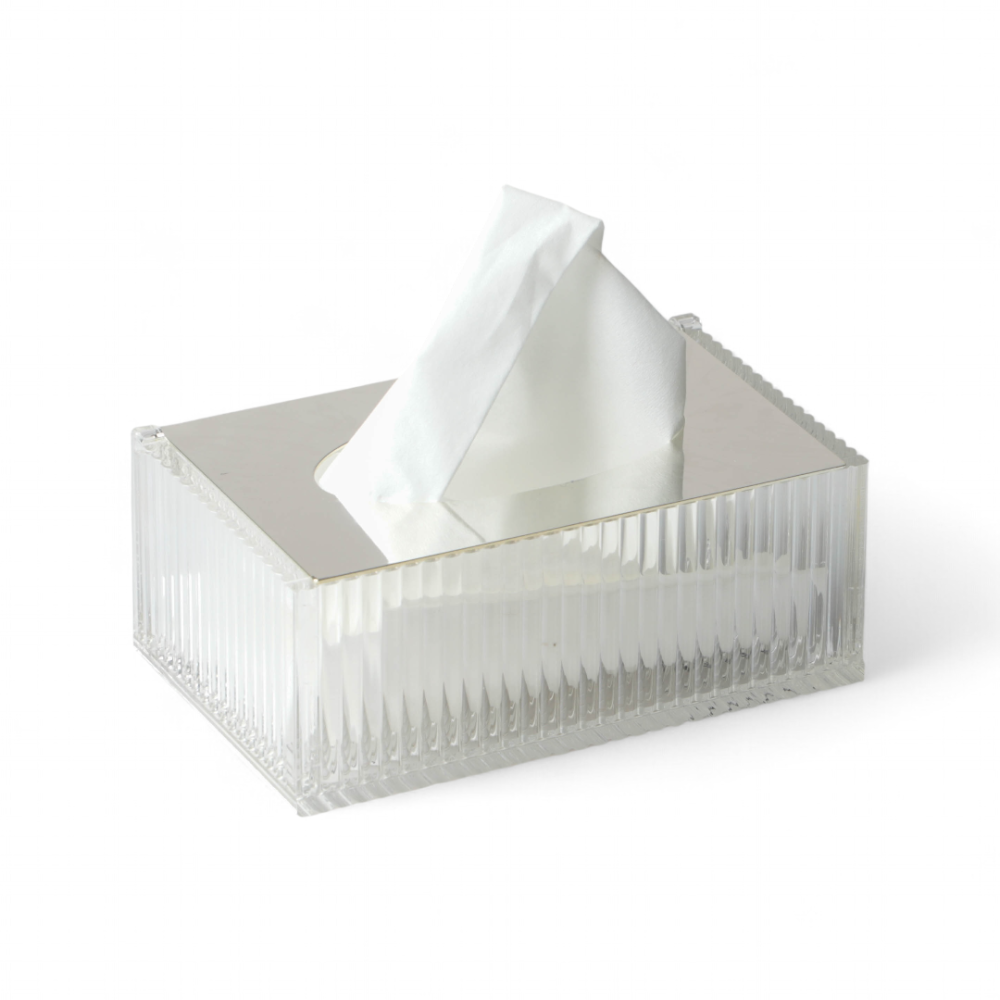 علب مناديل أكريليك من سوليتير، لون فضي، الطول 12 سم العرض 8 سم