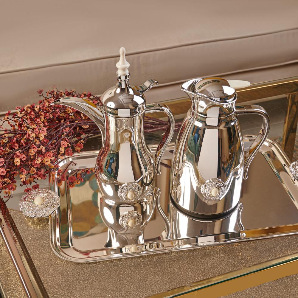 دلة قهوة من سولتير 0.5 لتر، اللون فضي & بحجر أبيض