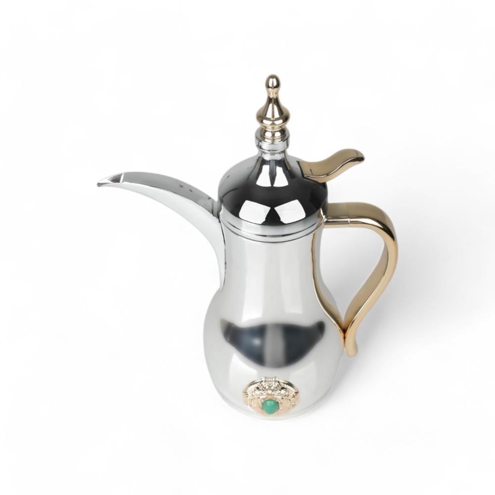 دلة قهوة من سولتير 0.5 لتر، اللون فضي ذهبي & بحجر أخضر