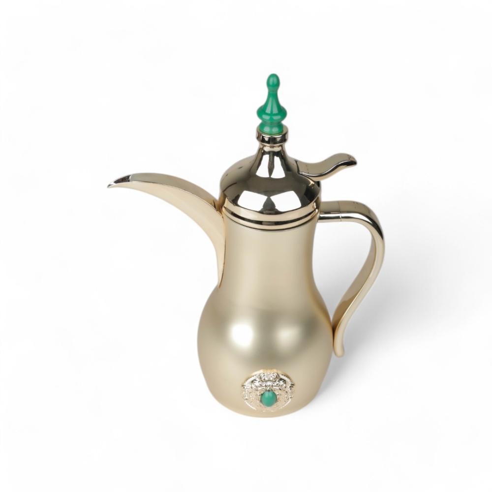 دلة قهوة من سولتير 0.5 لتر، اللون ذهبي مطفي & بحجر أخضر