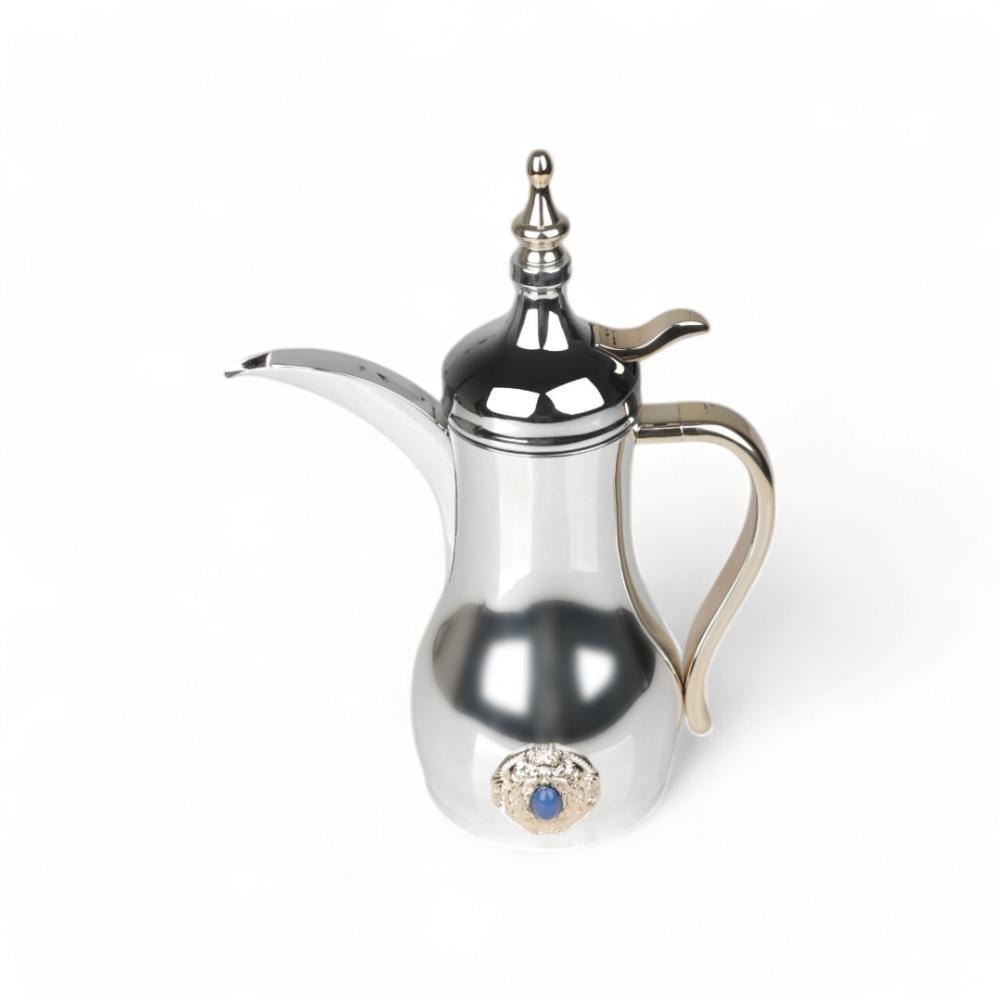 دلة قهوة من سولتير 0.5 لتر، اللون فضي ذهبي & بحجر أزرق