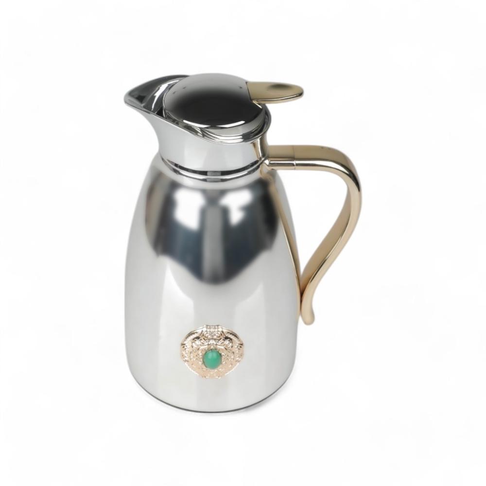 ترمس كوين من سولتير 1 لتر ، اللون فضي ذهبي & بحجر أخضر