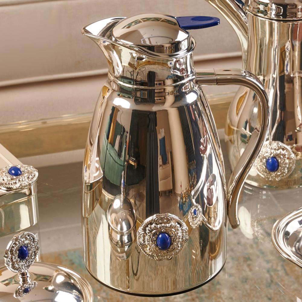 ترمس كوين من سولتير 1 لتر ، اللون فضي & بحجر أزرق