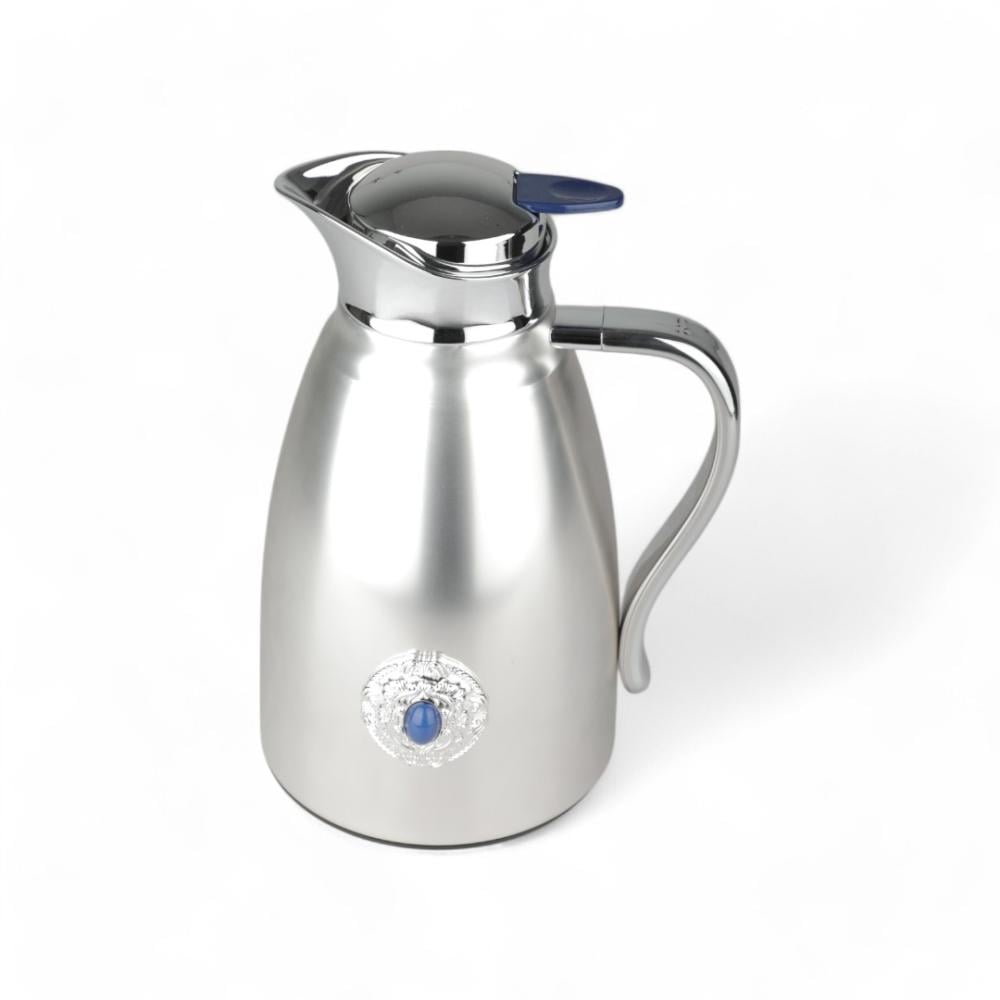 ترمس كوين من سولتير 1 لتر ، اللون فضي مطفي & بحجر أزرق