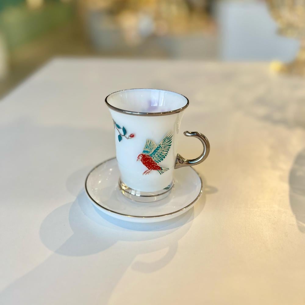 طقم بيالات شاي وصحون بيرد من سولتير، بنقشة أحمر وفضي