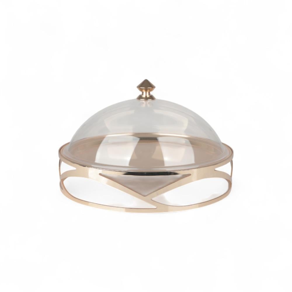 صحن كيك فوبي بغطاء أكريليك من سوليتير، اللون ذهبي، الشكل دائري