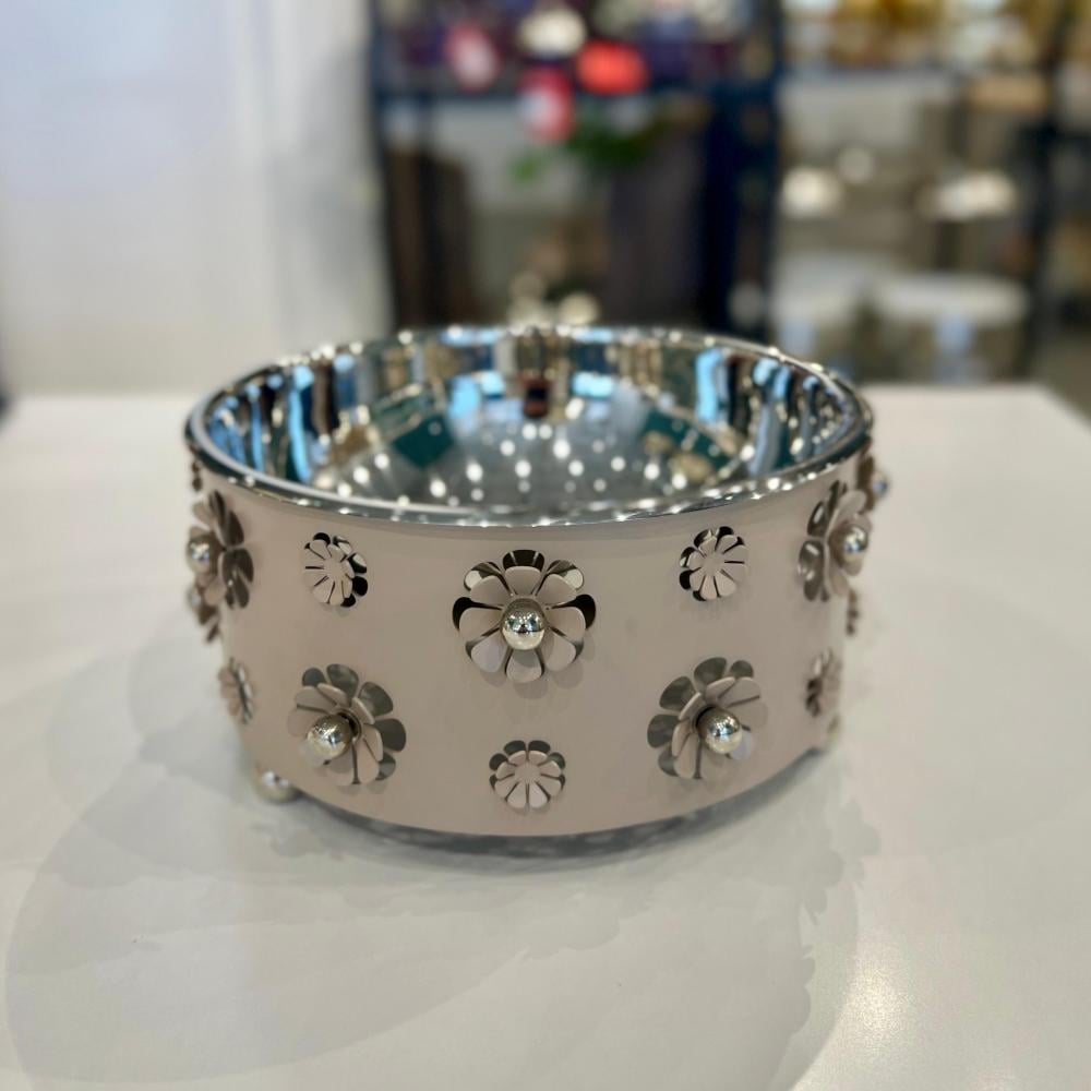 صحن تقديم سلطة الياس من سوليتير، لون بيج وفضي، القطر 22 سم